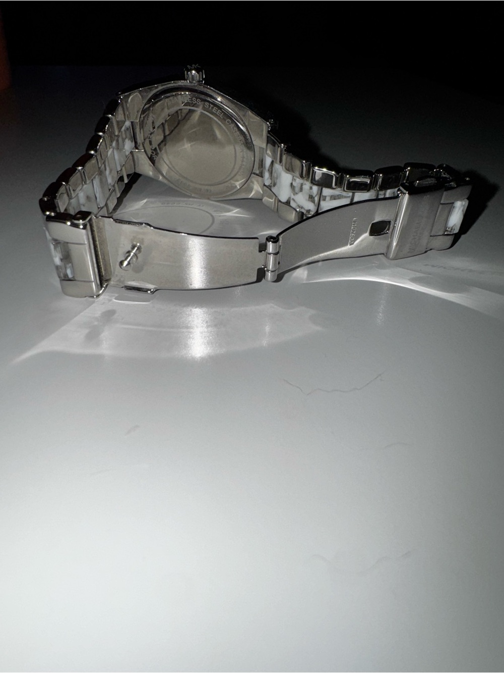 Michael Kors Silver Watch with White Marble Accent Links - Picture 3 of 3